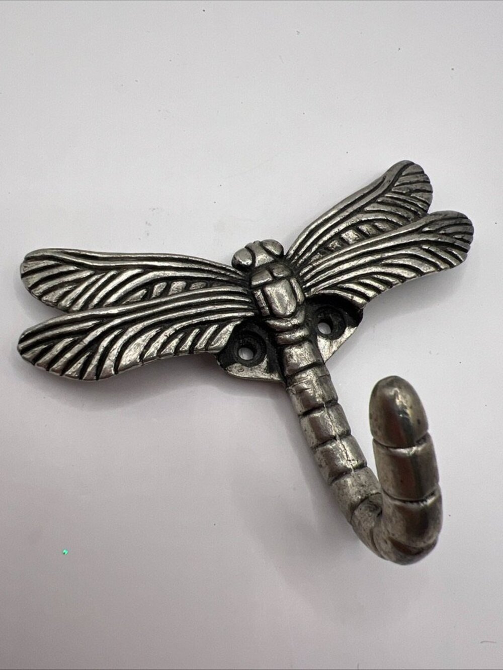 Vintage Dragonfly Wall Hook Silver Pewter | Key Coat Hat Hook 4”